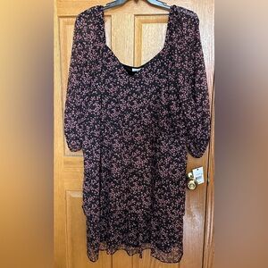 Ophelia Roe Women Floral Midi Three Tier Ruffle Long Sleeves V Neck Dress